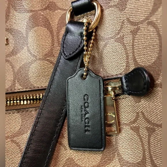 Coach Tan and Black Signature Tote - Picture 2 of 5